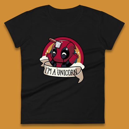 I'm A Unicorn Funny Deadpool Rainbow Colors Marvel Avengers Superhero Fictional Character Womens Tee Top