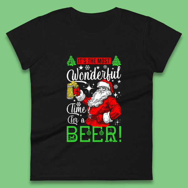 It's The Most Wonderful Time For A Beer Christmas Santa Beer Drinking Xmas Party Womens Tee Top