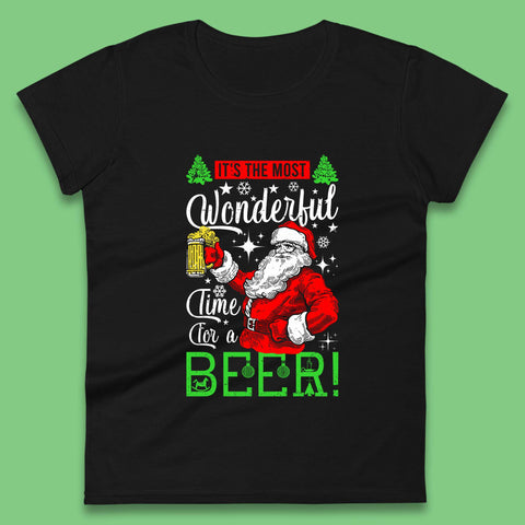 It's The Most Wonderful Time For A Beer Christmas Santa Beer Drinking Xmas Party Womens Tee Top