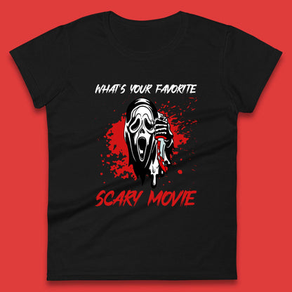 What's Your Favorite Scary Movie Halloween Scream Ghost Face Horror Movie Womens Tee Top