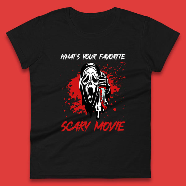 What's Your Favorite Scary Movie Halloween Scream Ghost Face Horror Movie Womens Tee Top