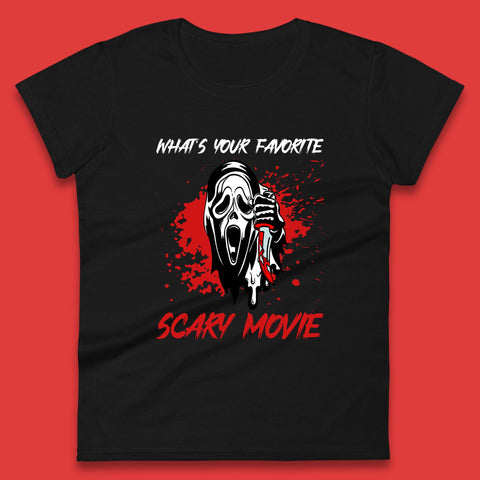What's Your Favorite Scary Movie Halloween Scream Ghost Face Horror Movie Womens Tee Top