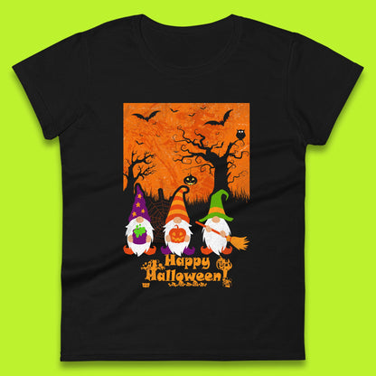 Happy Halloween Gnomies Spooky Witch Gnomes Scary Halloween Trees Gnome Lover Womens Tee Top