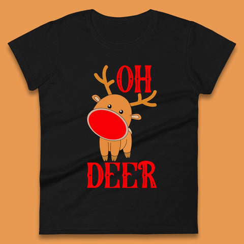 Oh Deer Christmas Cute Reindeer Xmas Rudolph Womens Tee Top