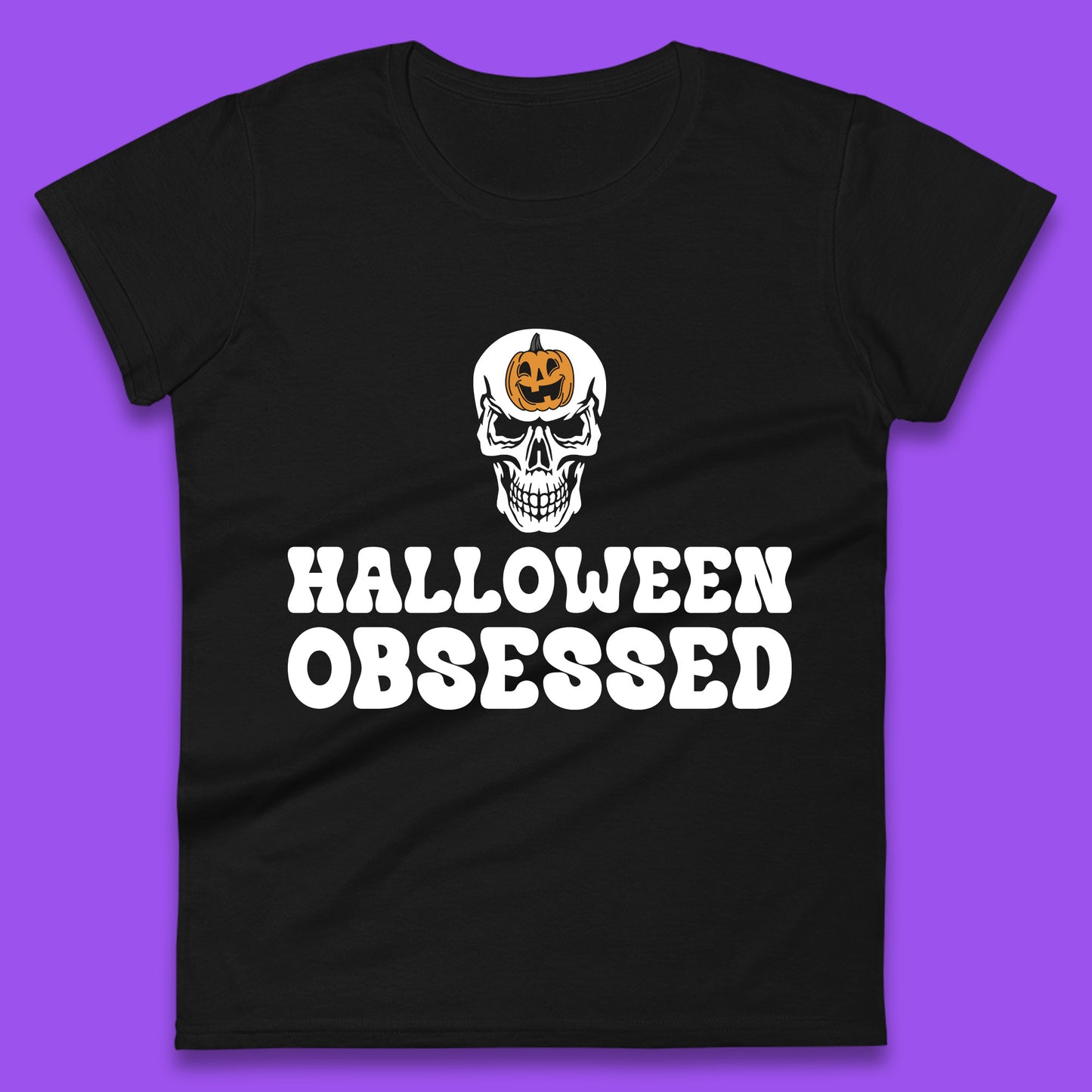 Skull Pumpkin Halloween Obsessed Funny Pumpkin Obsessed Party Spooky Season Womens Tee Top