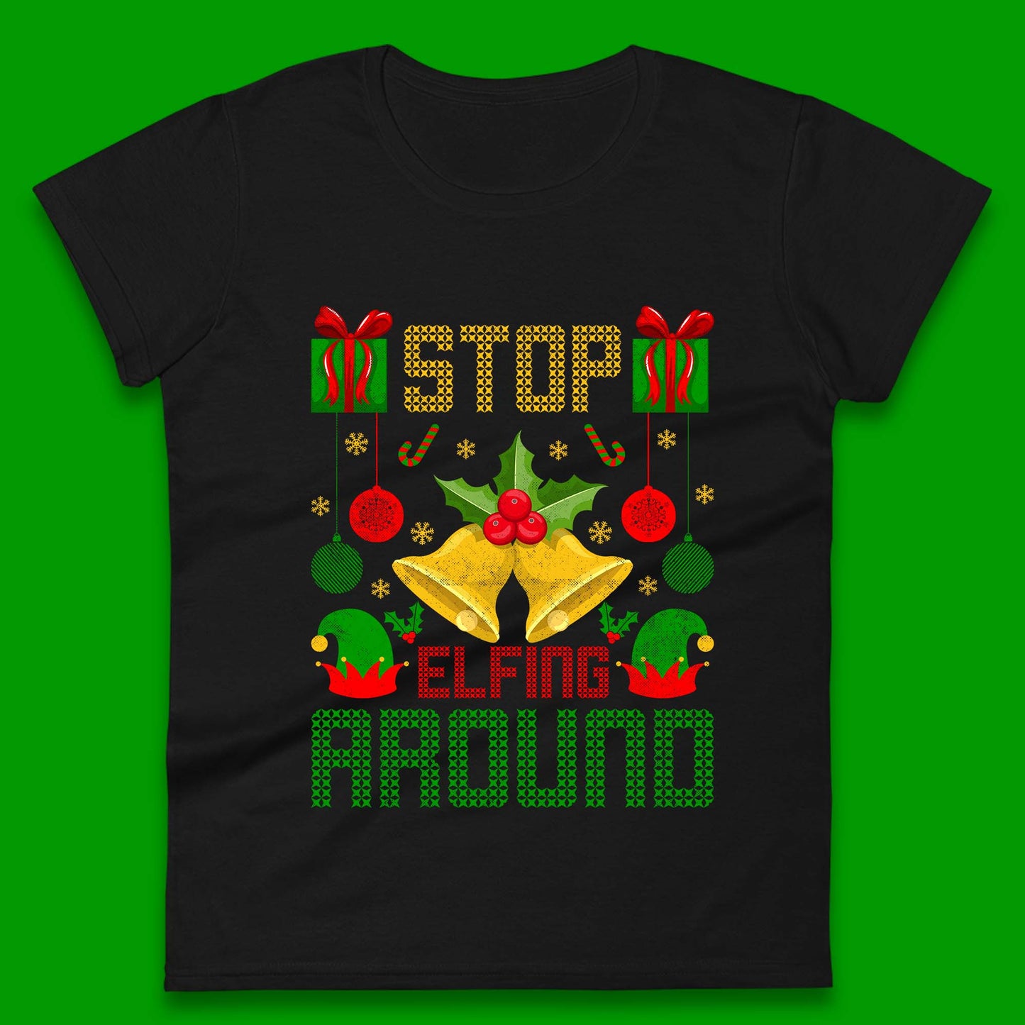 christmas stop elfing around t shirt