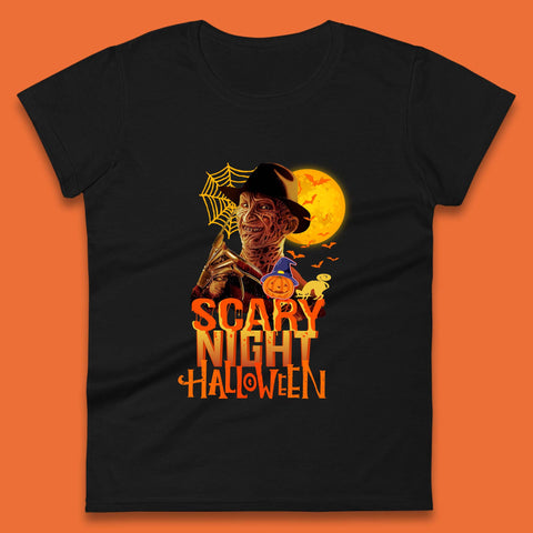 Scary Night Halloween Freddy Krueger Horror Movie Character Spooky Season Womens Tee Top