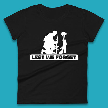 Lest We Forget Kneeling Soldier Remembrance Day British Armed Forces Day Womens Tee Top