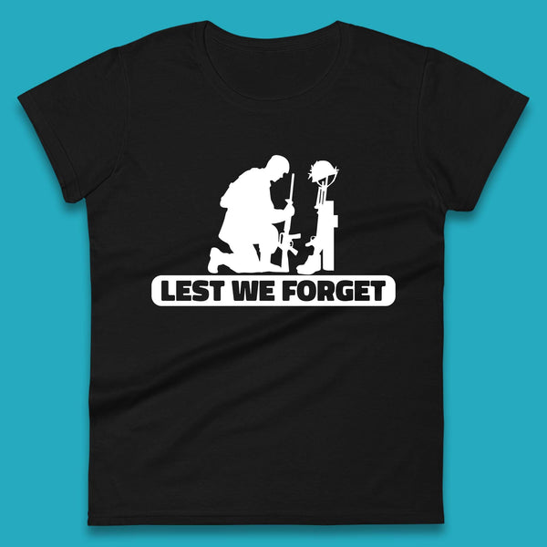 Lest We Forget Kneeling Soldier Remembrance Day British Armed Forces Day Womens Tee Top