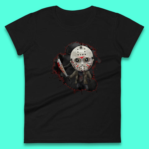 Chibi Jason Voorhees Holding Bloody Knife Halloween Friday The 13th Horror Movie Character Womens Tee Top