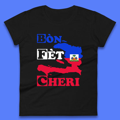 Bon Fet Cheri Haiti Map Womens T-Shirt