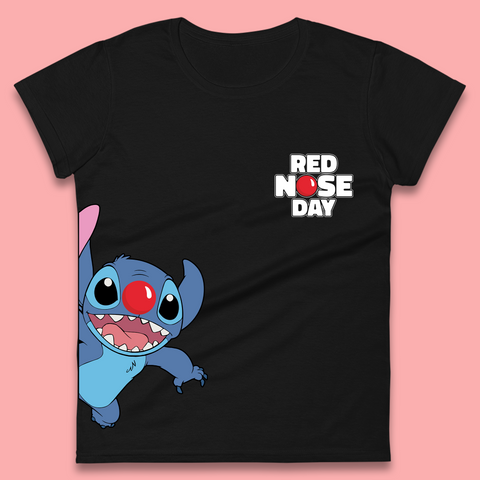 Red Nose Day Peeking Disney Stitch Womens T-Shirt