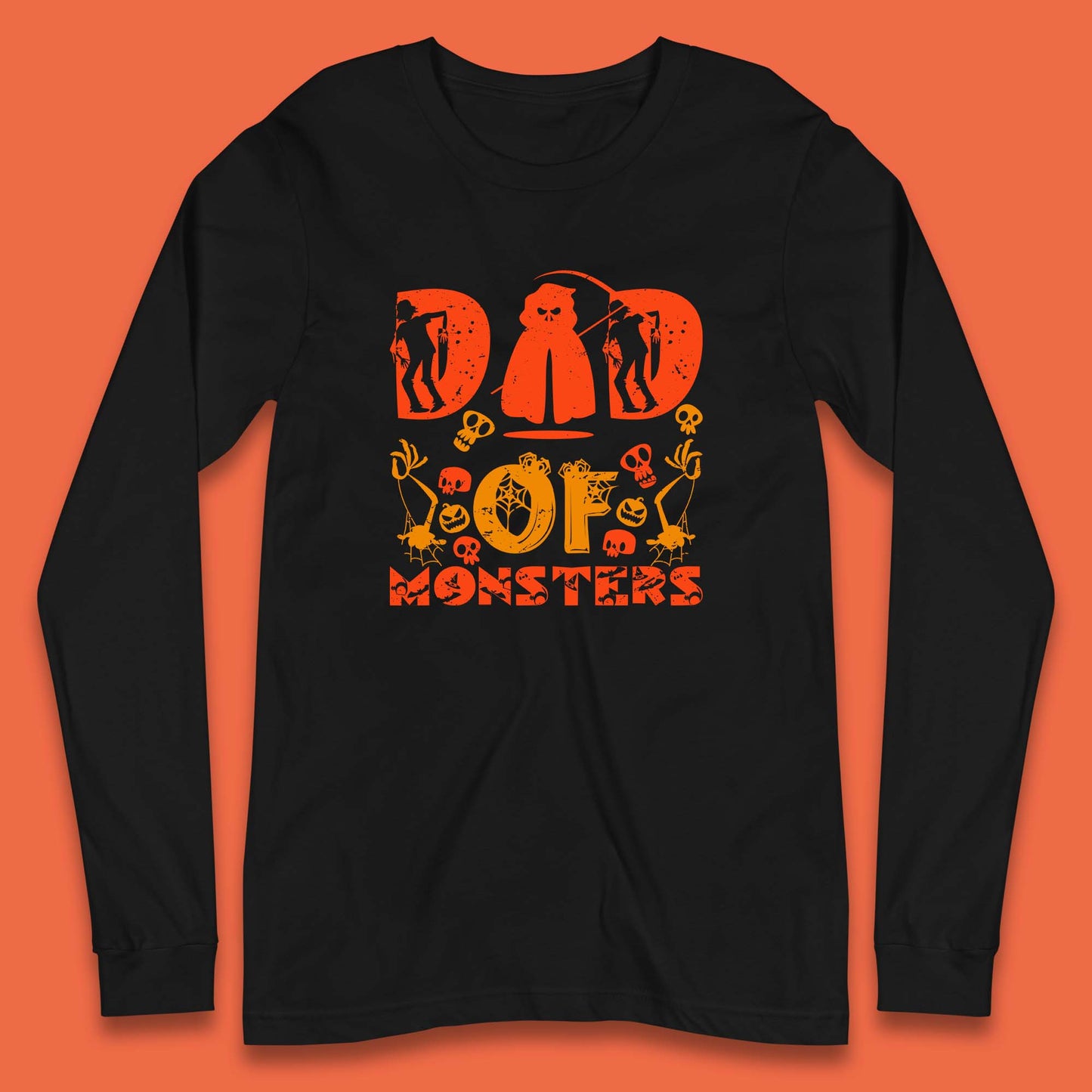 Dad Of Monsters Halloween Spooky Dad Dadster Halloween Costume Long Sleeve T Shirt