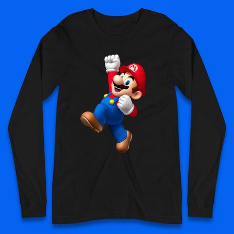 Super Mario Jumping In Happy Mood Funny Game Lovers Players Mario Bro Toad Retro Gaming Long Sleeve T Shirt