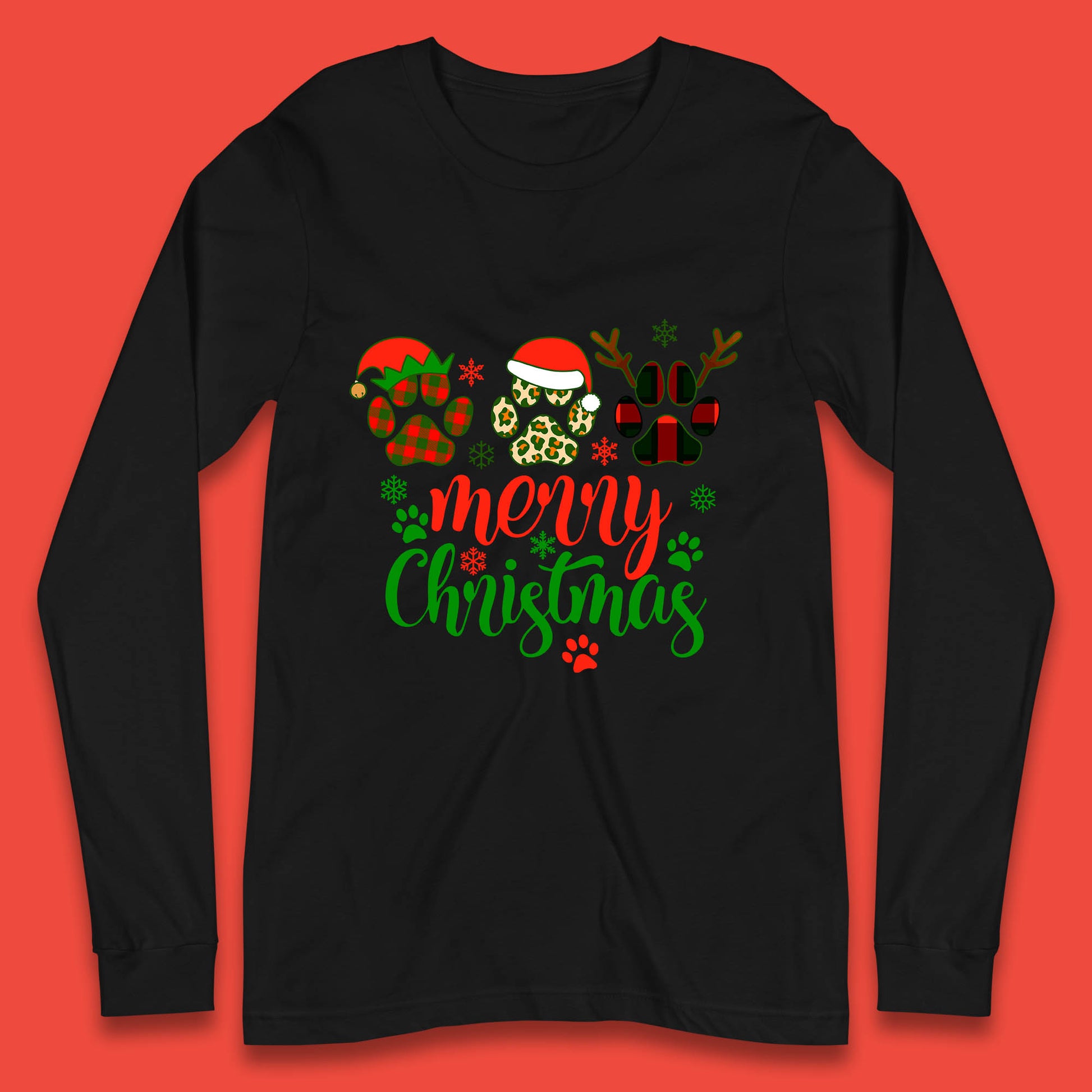 dog & cat paws christmas long sleeve t-shirt