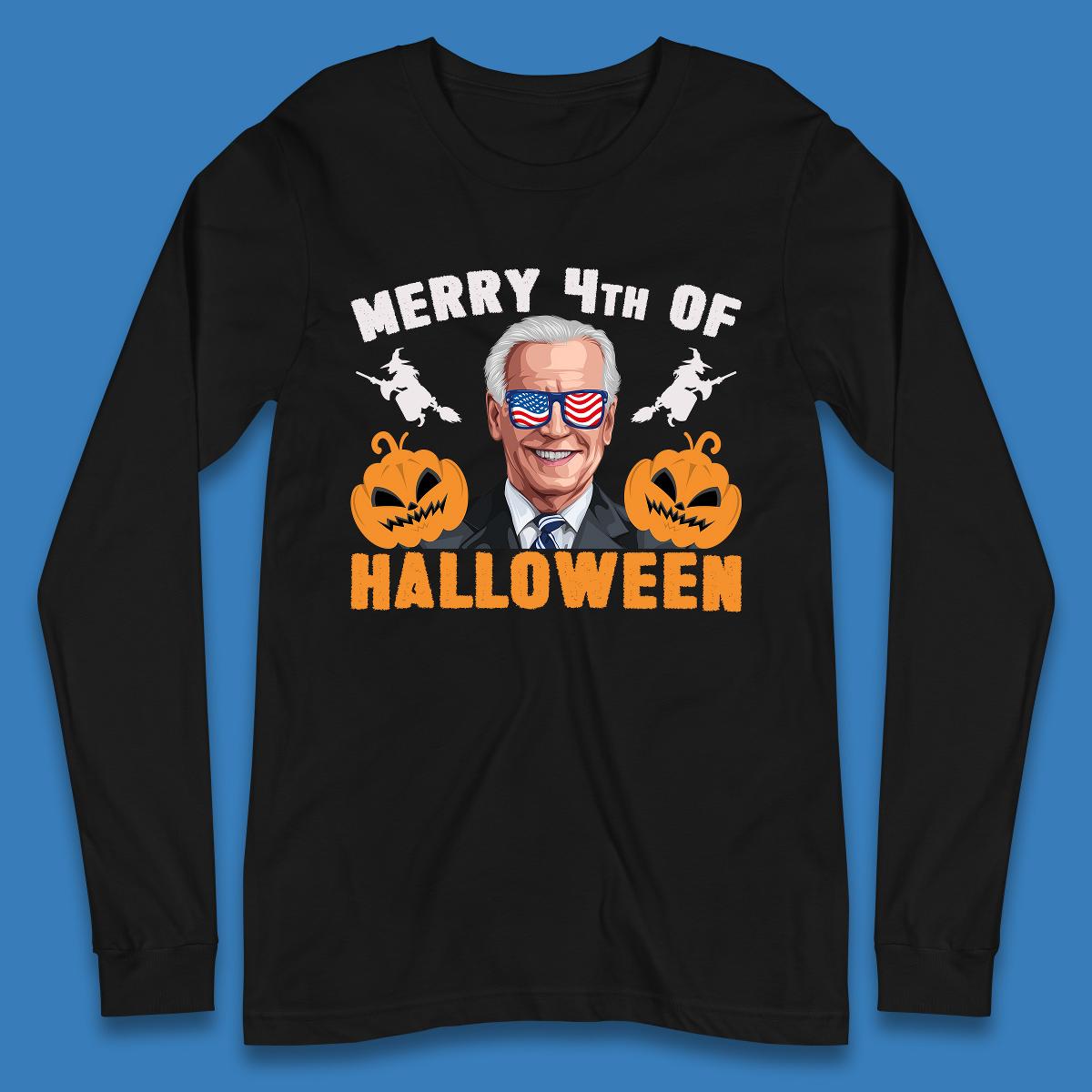Merry 4th Of Halloween Funny Confused Joe Biden 4th Of July Long Sleeve T Shirt