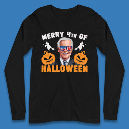 Merry 4th Of Halloween Funny Confused Joe Biden 4th Of July Long Sleeve T Shirt