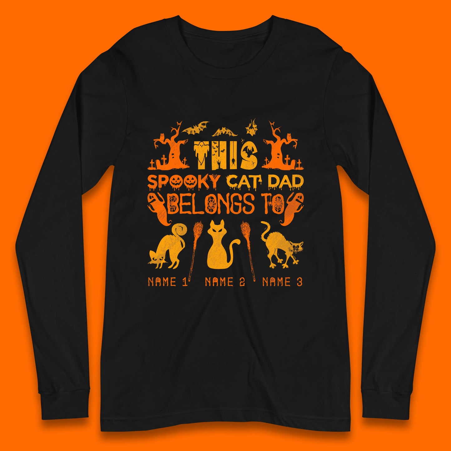 Personalised Halloween This Spooky Cat Dad Belongs To Your Cat Name Customized Halloween Cat Long Sleeve T Shirt