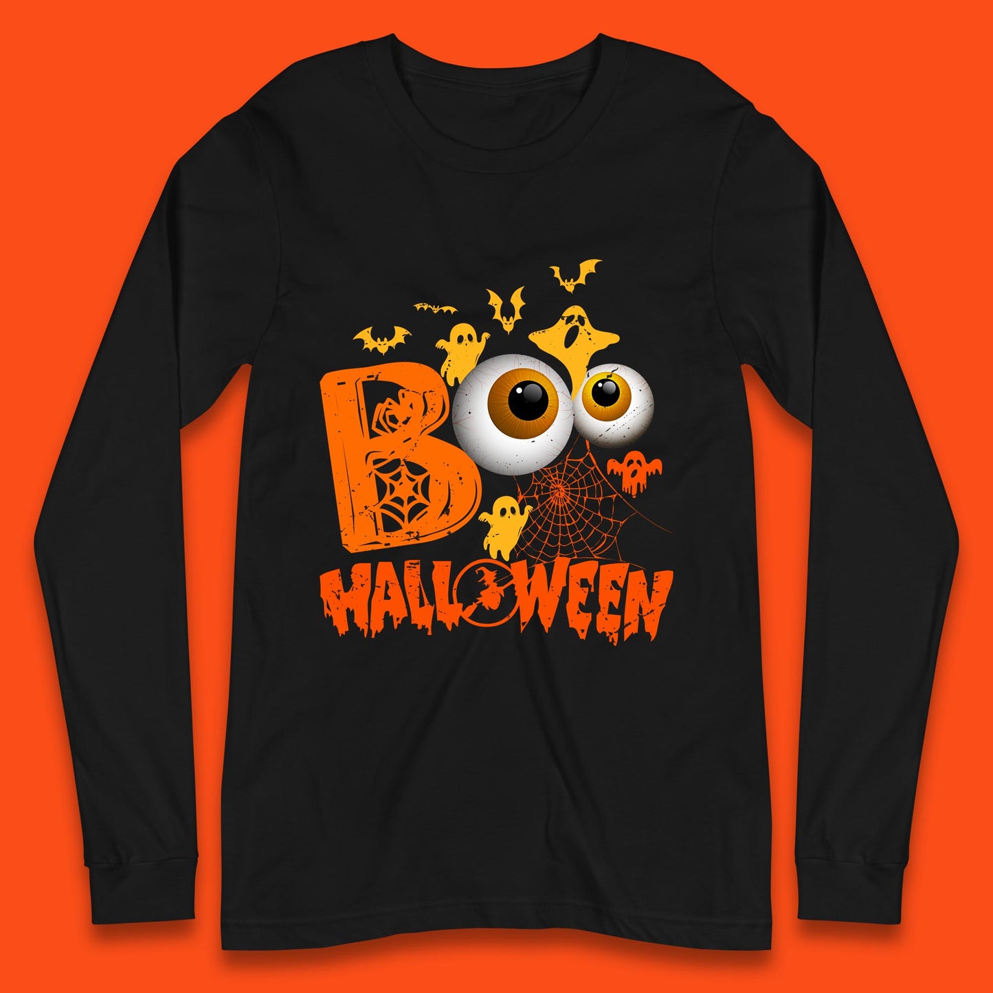 Halloween Spooky Boo Eye Balls Funny Halloween Boo Ghost Spooky Season Long Sleeve T Shirt