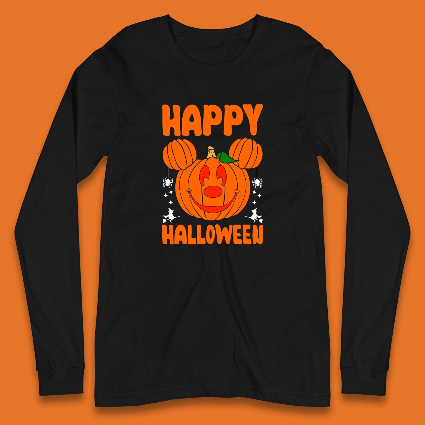 Happy Halloween Disney Mickey Mouse Jack-o-lantern Pumpkin Face Horror Scary Disney Trip Long Sleeve T Shirt
