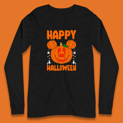Happy Halloween Disney Mickey Mouse Jack-o-lantern Pumpkin Face Horror Scary Disney Trip Long Sleeve T Shirt