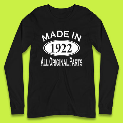 Made In 1922 All Original Parts Vintage Retro 101st Birthday Funny 101 Years Old Birthday Gift Long Sleeve T Shirt