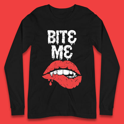 Bite Me Vampire Fangs Halloween Horror Lips Halloween Spooky Party Costume Long Sleeve T Shirt