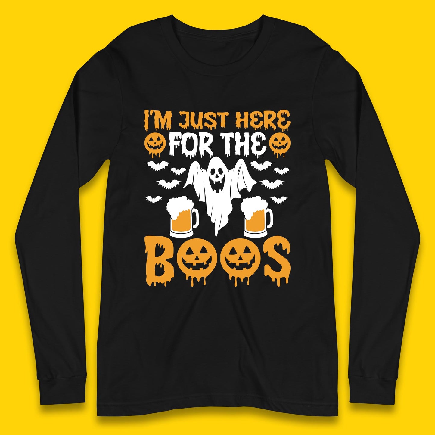 I'm Just Here For The Boos Halloween Boo Ghosts Drinking Beer Long Sleeve T Shirt