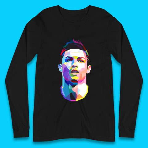 Cristiano Ronaldo Retro Style Portrait Football Player CR7 Portuguese Professional Footballer Soccer Player Sports Champion Long Sleeve T Shirt