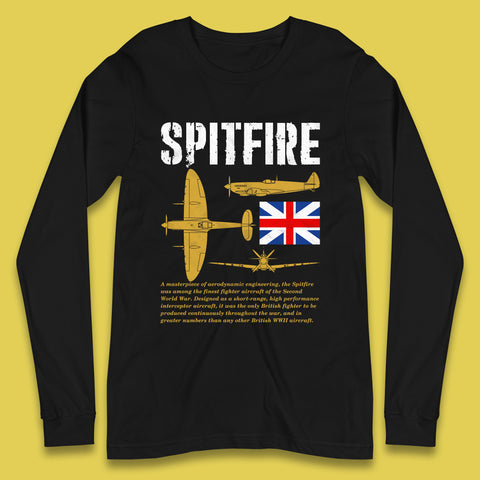 Supermarine Spitfire Royal Air Force British Army Uk Flag Spitfire WWII Remembrance Day Long Sleeve T Shirt