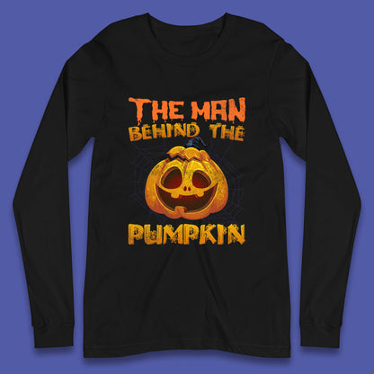 The Man Behind The Pumpkin Halloween Pregnancy Baby Announcement New Dad Gift Long Sleeve T Shirt