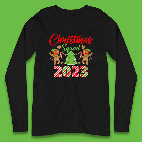 Christmas Squad 2023 Christmas Tree Xmas Gingerbread Man with Candy Cane Long Sleeve T Shirt