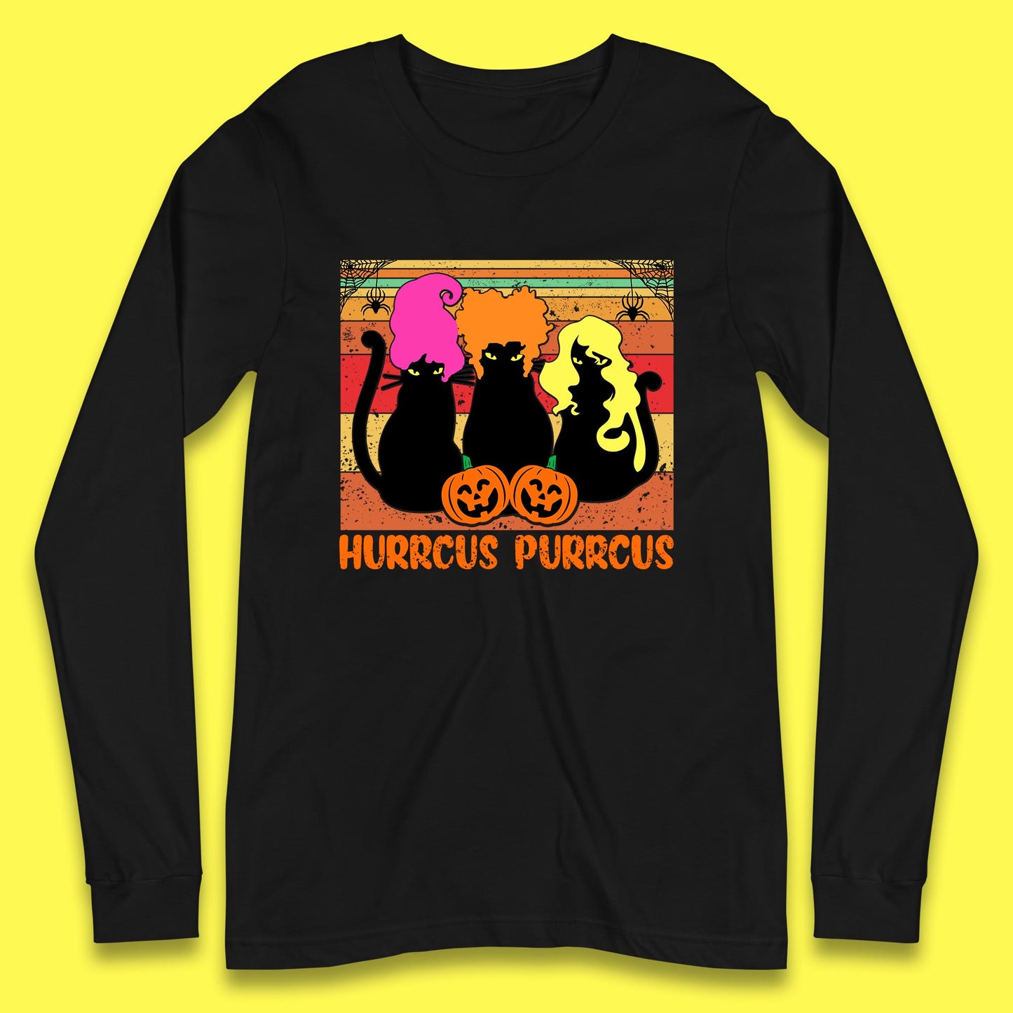 Vintage Halloween Witches Hurrcus Purrucs Scary Cat Horror Pumpkin Faces Hocus Pocus Halloween Costume Long Sleeve T Shirt