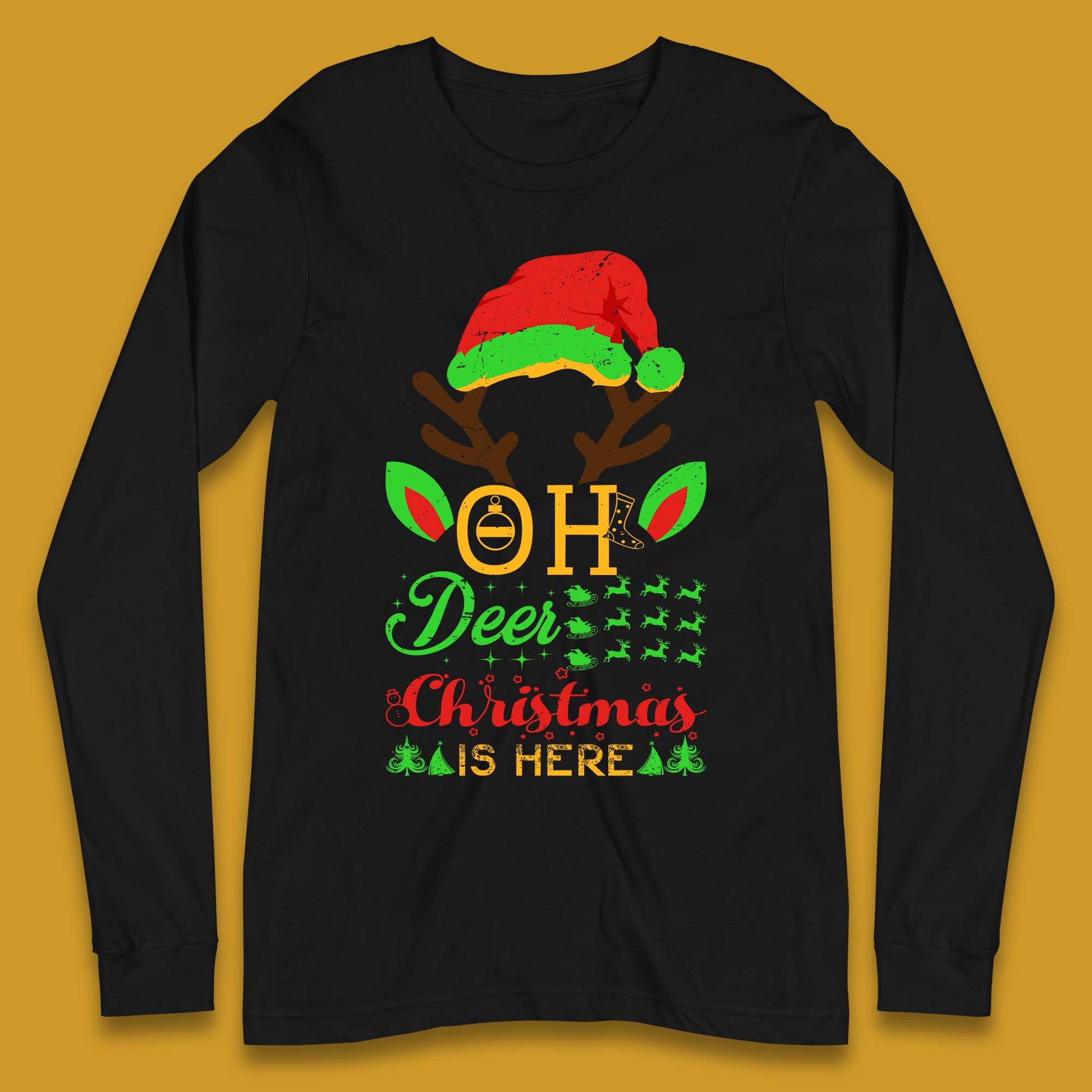 oh deer christmas is here long sleeve tee