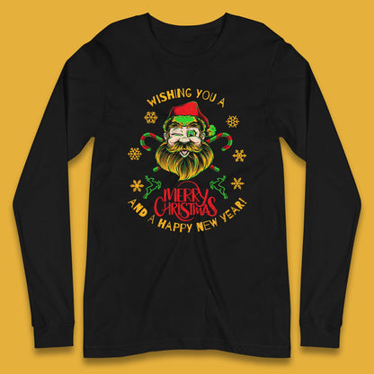 winking santa long sleeve t shirt