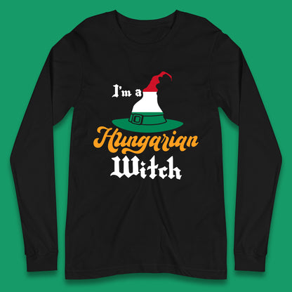 I'm A Hungarian Witch Halloween Witch Hat Hungarian Flag Long Sleeve T Shirt