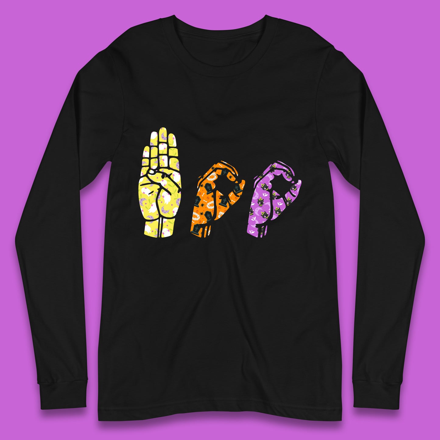Halloween Hand Sign Language Boo Ghost American Sign Language Alphabet ASL Halloween Long Sleeve T Shirt