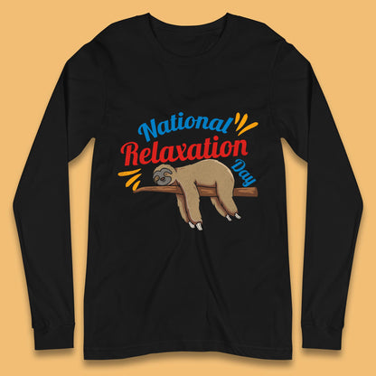 National Relaxation Day Sleeping Sloth Funny Sloth Nap Lazy Sloth Long Sleeve T Shirt