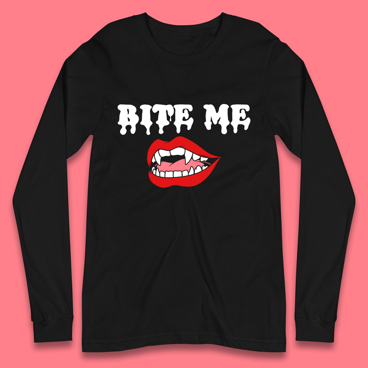 Bite Me Vampire Fangs Halloween Lips Horror Halloween Party Costume Long Sleeve T Shirt