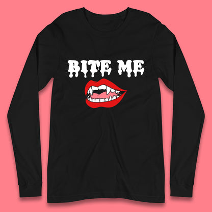 Bite Me Vampire Fangs Halloween Lips Horror Halloween Party Costume Long Sleeve T Shirt