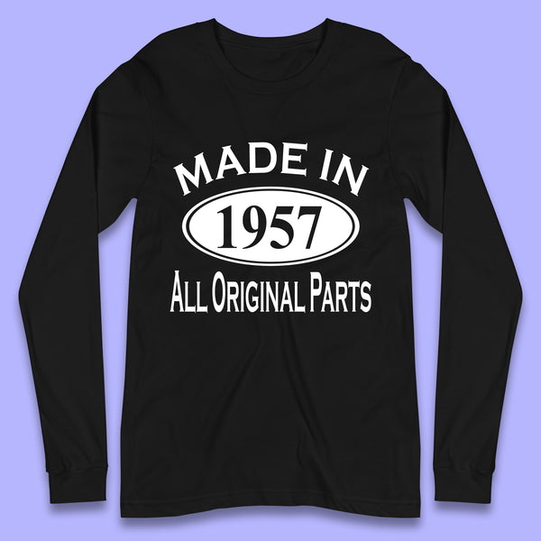 Made In 1957 All Original Parts Vintage Retro 66th Birthday Funny 66 Years Old Birthday Gift Long Sleeve T Shirt