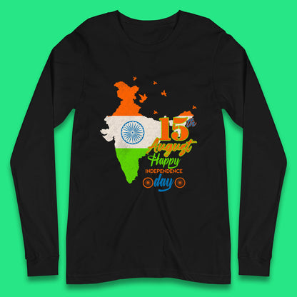 15th August India Happy Independence Day Patriotic Indian Map Flag Long Sleeve T Shirt