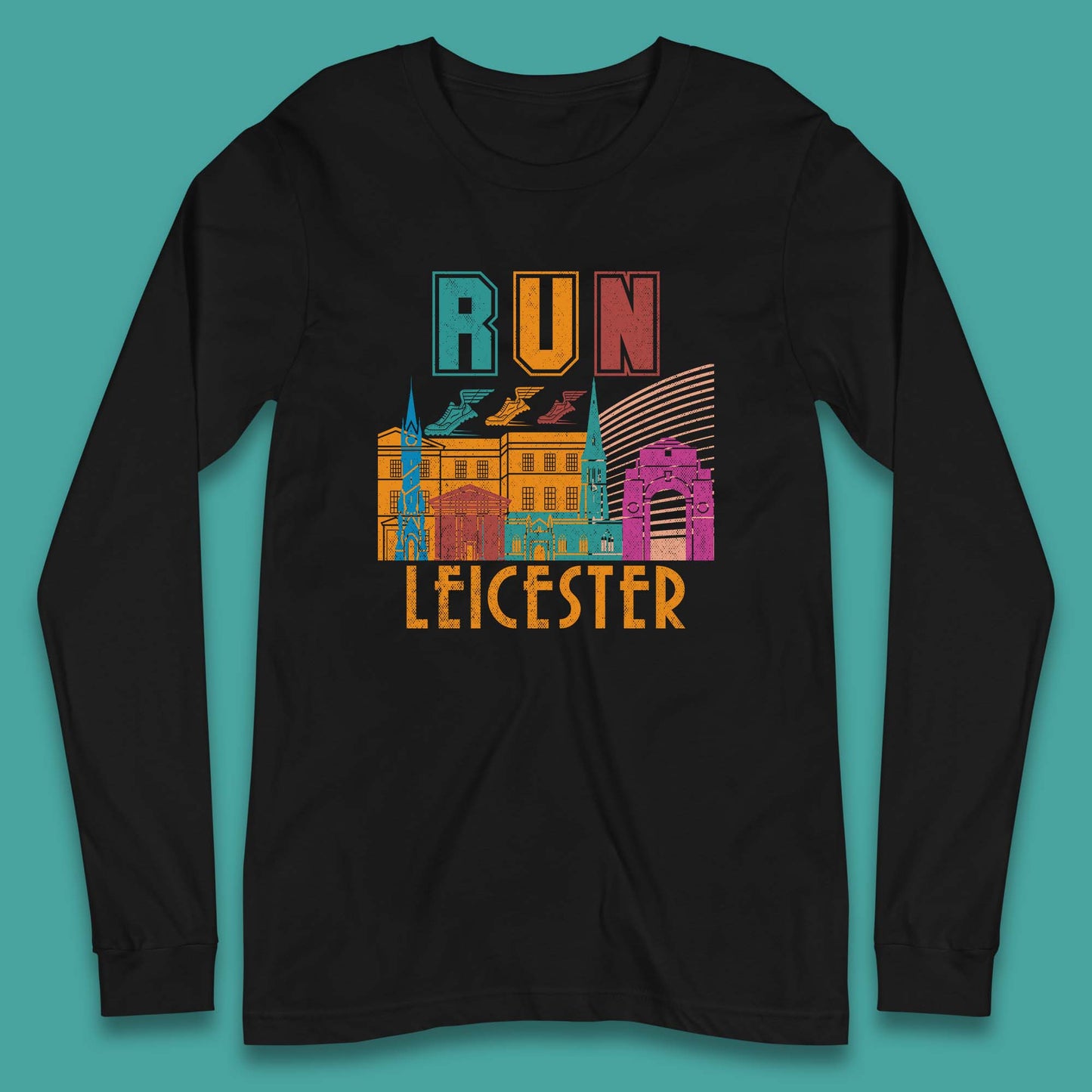 Run Leicester Festival Leicester Skyline Souvenir Race Leicester Running Long Sleeve T Shirt