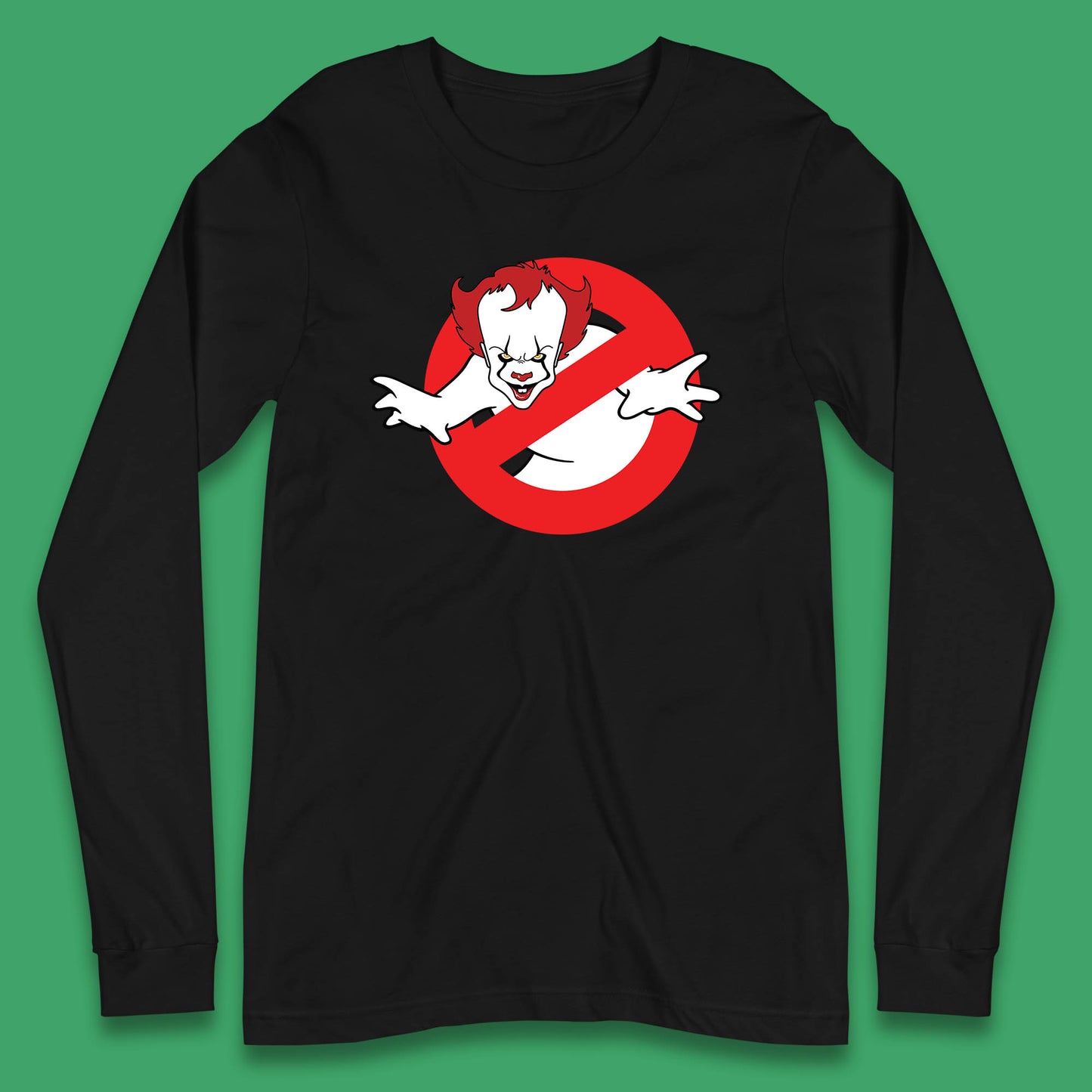 The Real Ghostbusters No Ghost Halloween IT Pennywise Clown Movie Mashup Parody Long Sleeve T Shirt
