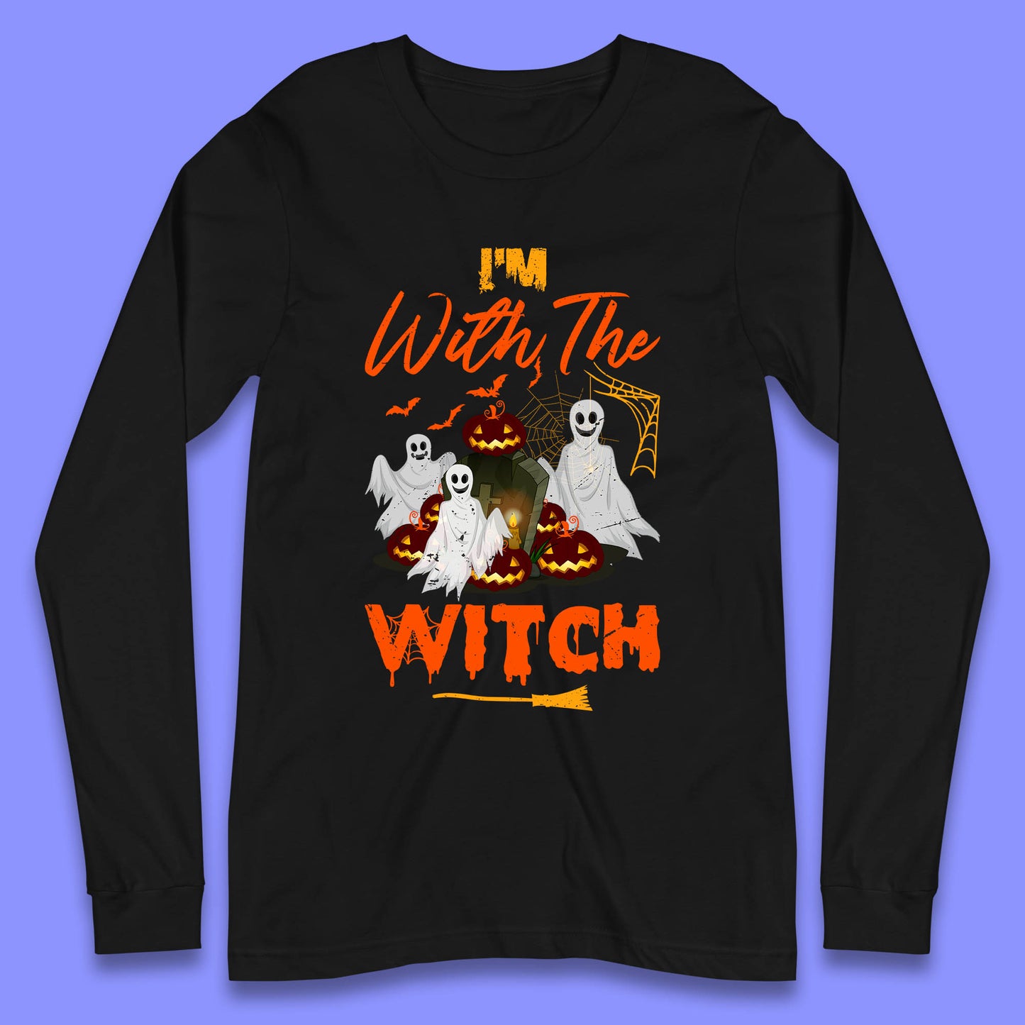 I'm With The Witch Halloween Ghosts With Jack-O-Lantern Horror Pumpkins Long Sleeve T Shirt