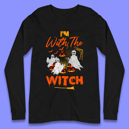 I'm With The Witch Halloween Ghosts With Jack-O-Lantern Horror Pumpkins Long Sleeve T Shirt