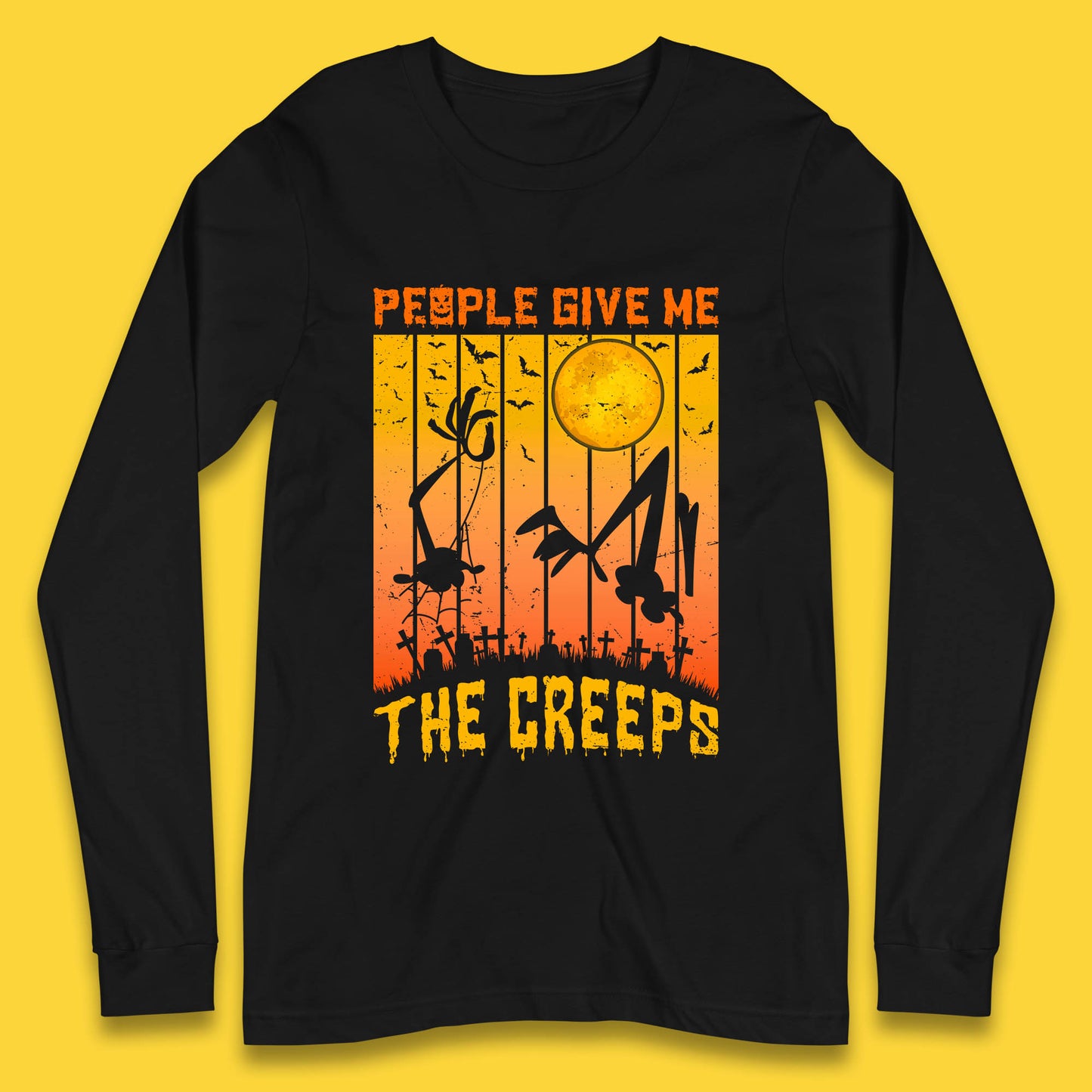 People Give Me The Creep Halloween Horror Scary Graveyards Full moon Flying Bats Long Sleeve T Shirt