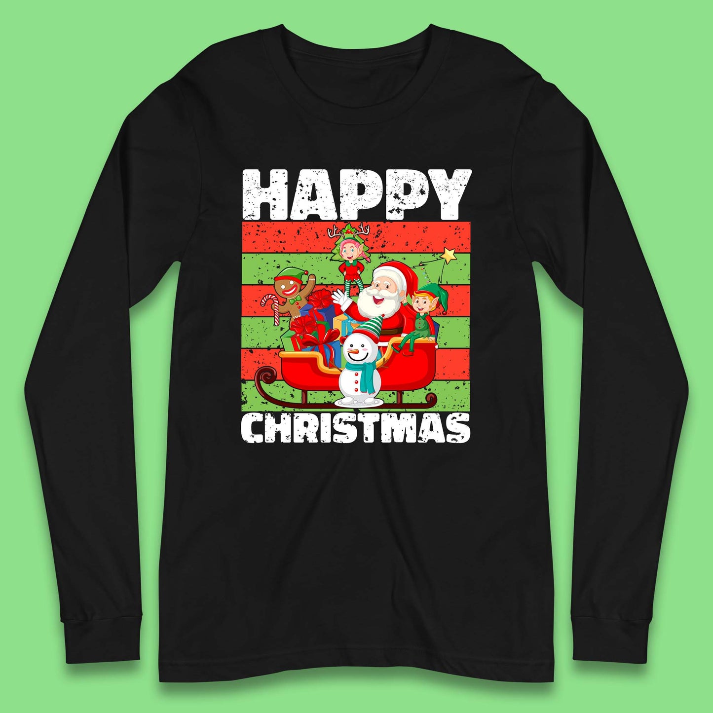 santa and friends on sleigh christmas long sleeve t shirt