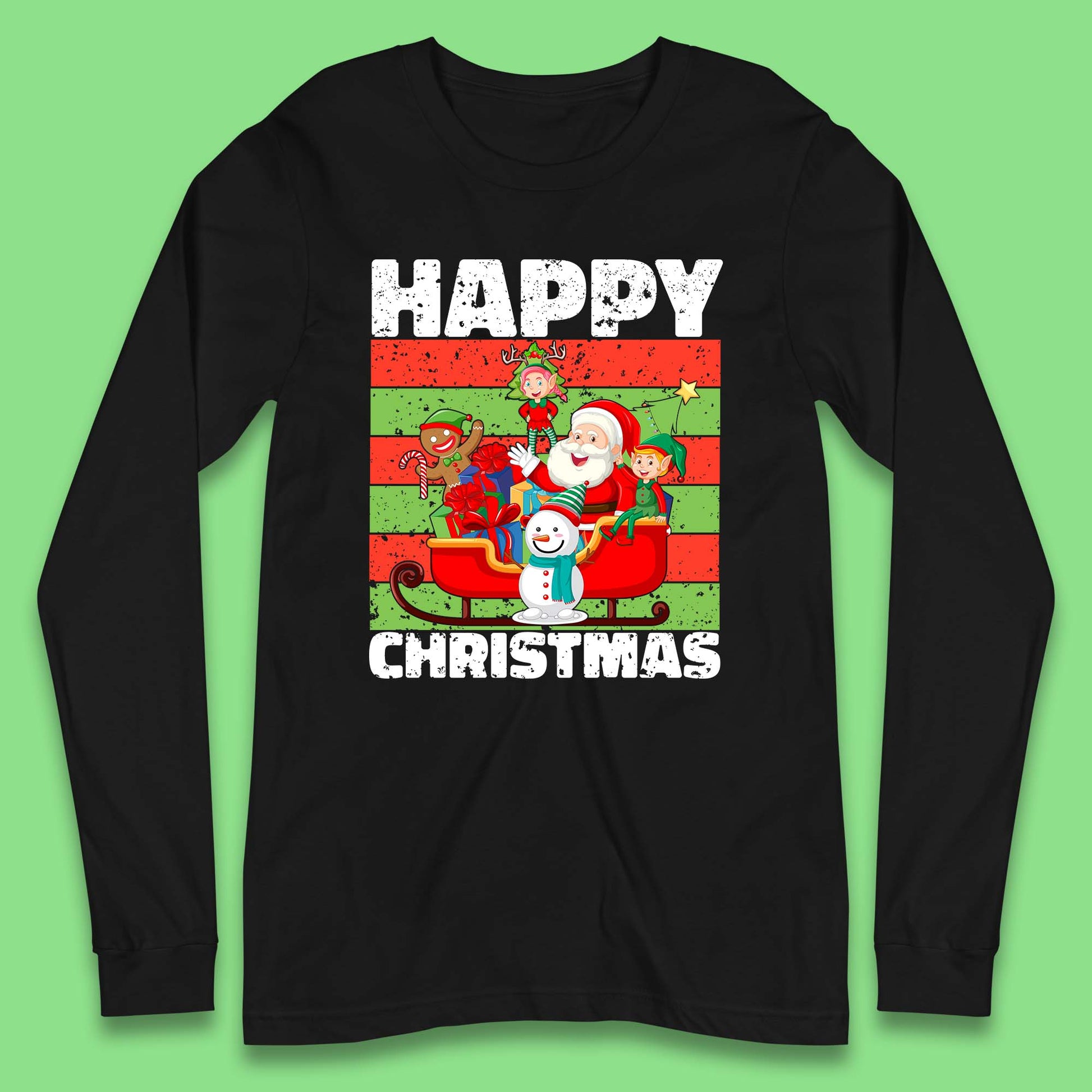 santa and friends on sleigh christmas long sleeve t shirt