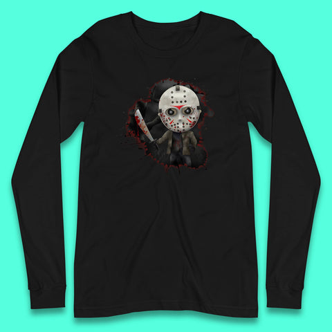 Chibi Jason Voorhees Holding Bloody Knife Halloween Friday The 13th Horror Movie Character Long Sleeve T Shirt